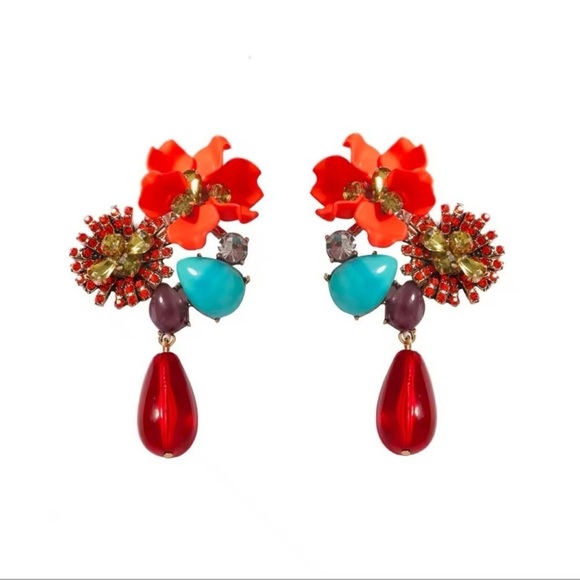Floral Orange Gemstone Drop Earrings - Picture 4 of 7